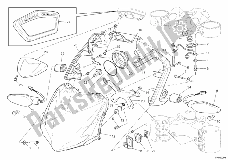 All parts for the Headlight of the Ducati Streetfighter S USA 1100 2010